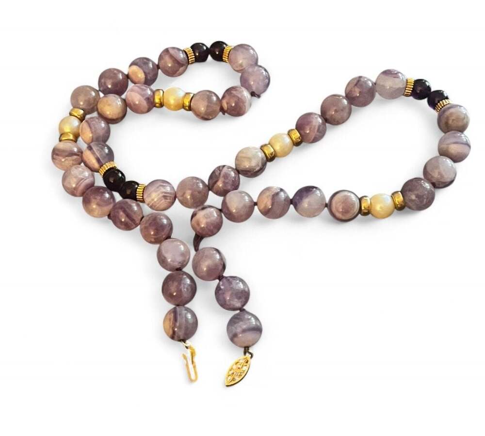Tested Vintage 14K Gold Amethyst Pearl and Spinel Beaded Necklace 20"